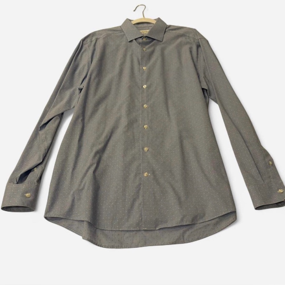 Men's Light Blue Button-Up Shirt with White Pattern